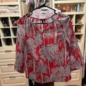Talbots, Size XS, Red blouse with palm trees
